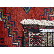 Load image into Gallery viewer, 3&#39;8&quot;x8&#39; Vermilion Red, Vintage Persian Baluch, Repetitive Gul Motif with Peacocks Design, Pure Wool, Hand Knotted, Wide Runner Oriental Rug FWR524310