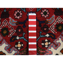 Load image into Gallery viewer, 3&#39;7&quot;x4&#39;8&quot; Maroon Red, New Persian Bohemian Hamadan, Geometric Flower Design, Pure Wool, Hand Knotted, Oriental Rug FWR524742
