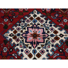Load image into Gallery viewer, 3&#39;7&quot;x4&#39;8&quot; Maroon Red, New Persian Bohemian Hamadan, Geometric Flower Design, Pure Wool, Hand Knotted, Oriental Rug FWR524742