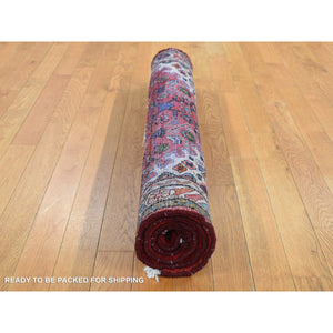 3'7"x4'8" Maroon Red, New Persian Bohemian Hamadan, Geometric Flower Design, Pure Wool, Hand Knotted, Oriental Rug FWR524742