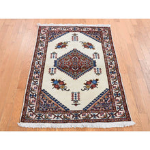 Load image into Gallery viewer, 3&#39;3&quot;x4&#39;3&quot; Ivory, New Bohemian Karabakh, Serrated Center Medallion And Flower Design, Pure Wool, Hand Knotted, Oriental Rug FWR524754