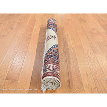 Load image into Gallery viewer, 3&#39;3&quot;x4&#39;3&quot; Ivory, New Bohemian Karabakh, Serrated Center Medallion And Flower Design, Pure Wool, Hand Knotted, Oriental Rug FWR524754