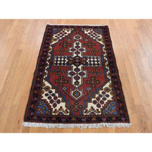 Load image into Gallery viewer, 3&#39;5&quot;x5&#39; Alabama Crimson Red, Vintage Bohemian Persian Hamadan Cross Design, Pure Wool, Hand Knotted, Oriental Rug FWR524784