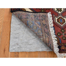 Load image into Gallery viewer, 3&#39;5&quot;x5&#39; Alabama Crimson Red, Vintage Bohemian Persian Hamadan Cross Design, Pure Wool, Hand Knotted, Oriental Rug FWR524784