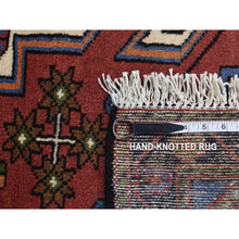 Load image into Gallery viewer, 3&#39;5&quot;x5&#39; Alabama Crimson Red, Vintage Bohemian Persian Hamadan Cross Design, Pure Wool, Hand Knotted, Oriental Rug FWR524784