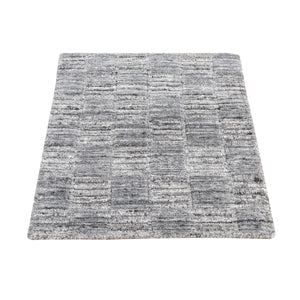 2'x2' Cloud Gray, Modern Checkers Design, Hand Loomed, 100% Wool, Sample Fragment, Square Oriental Rug FWR524886