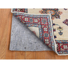 Load image into Gallery viewer, 2&#39;9&quot;x8&#39;7&quot; Bone White, Afghan Super Kazak With Tribal Medallion Design, Hand Knotted, Pure Wool, Runner, Oriental Rug FWR524958