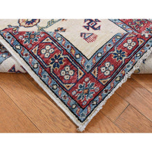 Load image into Gallery viewer, 2&#39;9&quot;x8&#39;7&quot; Bone White, Afghan Super Kazak With Tribal Medallion Design, Hand Knotted, Pure Wool, Runner, Oriental Rug FWR524958