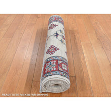 Load image into Gallery viewer, 2&#39;9&quot;x8&#39;7&quot; Bone White, Afghan Super Kazak With Tribal Medallion Design, Hand Knotted, Pure Wool, Runner, Oriental Rug FWR524958