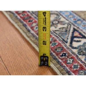 2'9"x7'7" Olive Green, Hand Knotted, Afghan Super Kazak with Geometric Medallion Design, Pure Wool, Runner, Oriental Rug FWR525012