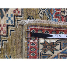 Load image into Gallery viewer, 2&#39;9&quot;x7&#39;7&quot; Olive Green, Hand Knotted, Afghan Super Kazak With Geometric Medallion Design, Pure Wool, Runner, Oriental Rug FWR525012