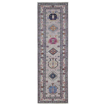 Load image into Gallery viewer, 2&#39;8&quot;x8&#39;10&quot; Pastel Pink, Hand Knotted, Afghan Super Kazak with Geometric Motif, Pure Wool, Runner, Oriental Rug FWR525024