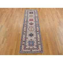 Load image into Gallery viewer, 2&#39;8&quot;x8&#39;10&quot; Pastel Pink, Hand Knotted, Afghan Super Kazak with Geometric Motif, Pure Wool, Runner, Oriental Rug FWR525024