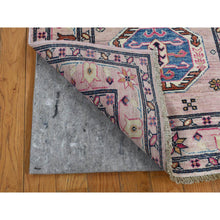 Load image into Gallery viewer, 2&#39;8&quot;x8&#39;10&quot; Pastel Pink, Hand Knotted, Afghan Super Kazak With Geometric Motif, Pure Wool, Runner, Oriental Rug FWR525024