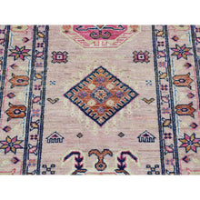 Load image into Gallery viewer, 2&#39;8&quot;x8&#39;10&quot; Pastel Pink, Hand Knotted, Afghan Super Kazak with Geometric Motif, Pure Wool, Runner, Oriental Rug FWR525024