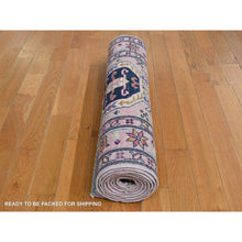Load image into Gallery viewer, 2&#39;8&quot;x8&#39;10&quot; Pastel Pink, Hand Knotted, Afghan Super Kazak with Geometric Motif, Pure Wool, Runner, Oriental Rug FWR525024
