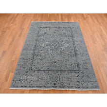 Load image into Gallery viewer, 6&#39;x9&#39; Battleship Gray, Broken Persian Erased Design, Silk With Textured Wool, Hand Knotted, Oriental Rug FWR525054
