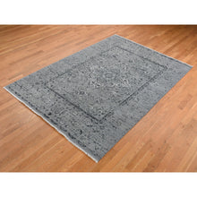 Load image into Gallery viewer, 6&#39;x9&#39; Battleship Gray, Broken Persian Erased Design, Silk With Textured Wool, Hand Knotted, Oriental Rug FWR525054