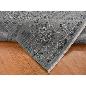 6'x9' Battleship Gray, Broken Persian Erased Design, Silk With Textured Wool, Hand Knotted, Oriental Rug FWR525054
