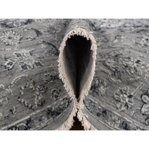 6'x9' Battleship Gray, Broken Persian Erased Design, Silk With Textured Wool, Hand Knotted, Oriental Rug FWR525054