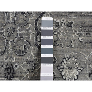 6'x9' Battleship Gray, Broken Persian Erased Design, Silk With Textured Wool, Hand Knotted, Oriental Rug FWR525054