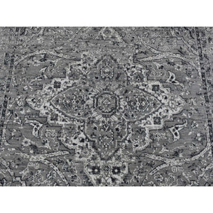 6'x9' Battleship Gray, Broken Persian Erased Design, Silk With Textured Wool, Hand Knotted, Oriental Rug FWR525054