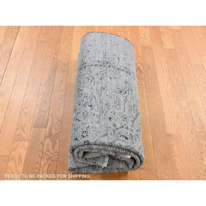 6'x9' Battleship Gray, Broken Persian Erased Design, Silk With Textured Wool, Hand Knotted, Oriental Rug FWR525054
