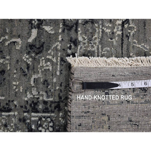 6'x9' Battleship Gray, Broken Persian Erased Design, Silk With Textured Wool, Hand Knotted, Oriental Rug FWR525054