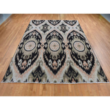 Load image into Gallery viewer, 9&#39;1&quot;x13&#39; Eerie Black, 100% Wool, Ikat Uzbek Design, Hand Knotted, Oriental Rug FWR525078