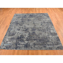 Load image into Gallery viewer, 7&#39;10&quot;x9&#39;9&quot; Battleship Gray, Hi-low Pile, Modern Abstract Design, Wool And Silk, Hand Knotted, Oriental Rug FWR525090