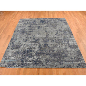 7'10"x9'9" Battleship Gray, Hi-low Pile, Modern Abstract Design, Wool And Silk, Hand Knotted, Oriental Rug FWR525090