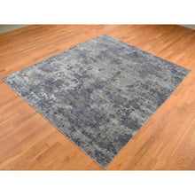 Load image into Gallery viewer, 7&#39;10&quot;x9&#39;9&quot; Battleship Gray, Hi-low Pile, Modern Abstract Design, Wool And Silk, Hand Knotted, Oriental Rug FWR525090