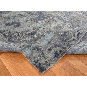 7'10"x9'9" Battleship Gray, Hi-low Pile, Modern Abstract Design, Wool And Silk, Hand Knotted, Oriental Rug FWR525090