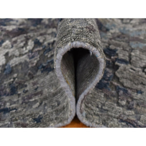 7'10"x9'9" Battleship Gray, Hi-low Pile, Modern Abstract Design, Wool And Silk, Hand Knotted, Oriental Rug FWR525090