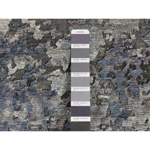 7'10"x9'9" Battleship Gray, Hi-low Pile, Modern Abstract Design, Wool And Silk, Hand Knotted, Oriental Rug FWR525090