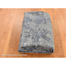 Load image into Gallery viewer, 7&#39;10&quot;x9&#39;9&quot; Battleship Gray, Hi-low Pile, Modern Abstract Design, Wool And Silk, Hand Knotted, Oriental Rug FWR525090