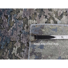 Load image into Gallery viewer, 7&#39;10&quot;x9&#39;9&quot; Battleship Gray, Hi-low Pile, Modern Abstract Design, Wool And Silk, Hand Knotted, Oriental Rug FWR525090