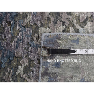 7'10"x9'9" Battleship Gray, Hi-low Pile, Modern Abstract Design, Wool And Silk, Hand Knotted, Oriental Rug FWR525090