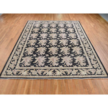 Load image into Gallery viewer, 9&#39;1&quot;x12&#39;4&quot; Walnut Hull Black, Dense Weave, Fine Peshawar with All Over Repetitive Flower Bouquets Design, Hand Knotted, Pure Wool, Oriental Rug FWR525102