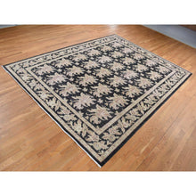 Load image into Gallery viewer, 9&#39;1&quot;x12&#39;4&quot; Walnut Hull Black, Dense Weave, Fine Peshawar with All Over Repetitive Flower Bouquets Design, Hand Knotted, Pure Wool, Oriental Rug FWR525102