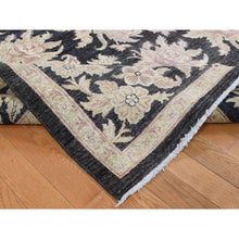 Load image into Gallery viewer, 9&#39;1&quot;x12&#39;4&quot; Walnut Hull Black, Dense Weave, Fine Peshawar with All Over Repetitive Flower Bouquets Design, Hand Knotted, Pure Wool, Oriental Rug FWR525102
