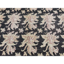Load image into Gallery viewer, 9&#39;1&quot;x12&#39;4&quot; Walnut Hull Black, Dense Weave, Fine Peshawar with All Over Repetitive Flower Bouquets Design, Hand Knotted, Pure Wool, Oriental Rug FWR525102