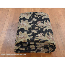 Load image into Gallery viewer, 9&#39;1&quot;x12&#39;4&quot; Walnut Hull Black, Dense Weave, Fine Peshawar with All Over Repetitive Flower Bouquets Design, Hand Knotted, Pure Wool, Oriental Rug FWR525102