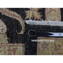 Load image into Gallery viewer, 9&#39;1&quot;x12&#39;4&quot; Walnut Hull Black, Dense Weave, Fine Peshawar with All Over Repetitive Flower Bouquets Design, Hand Knotted, Pure Wool, Oriental Rug FWR525102