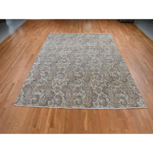 9'1"x12'3" Agreeable Gray, Agra With Paisley Design, 100% Wool, Hand Knotted, Borderless Design, Oriental Rug FWR525114