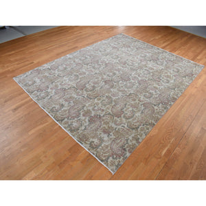 9'1"x12'3" Agreeable Gray, Agra With Paisley Design, 100% Wool, Hand Knotted, Borderless Design, Oriental Rug FWR525114