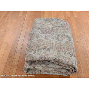 9'1"x12'3" Agreeable Gray, Agra With Paisley Design, 100% Wool, Hand Knotted, Borderless Design, Oriental Rug FWR525114