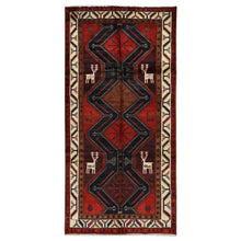 Load image into Gallery viewer, 5&#39;2&quot;x10&#39;6&quot; Maroon Red, New Persian with Deer Figurines, Pure Wool, Hand Knotted, Gallery Size Runner Oriental Rug FWR525144