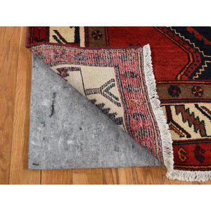 5'2"x10'6" Maroon Red, New Persian with Deer Figurines, Pure Wool, Hand Knotted, Gallery Size Runner Oriental Rug FWR525144