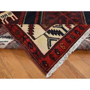 5'2"x10'6" Maroon Red, New Persian with Deer Figurines, Pure Wool, Hand Knotted, Gallery Size Runner Oriental Rug FWR525144